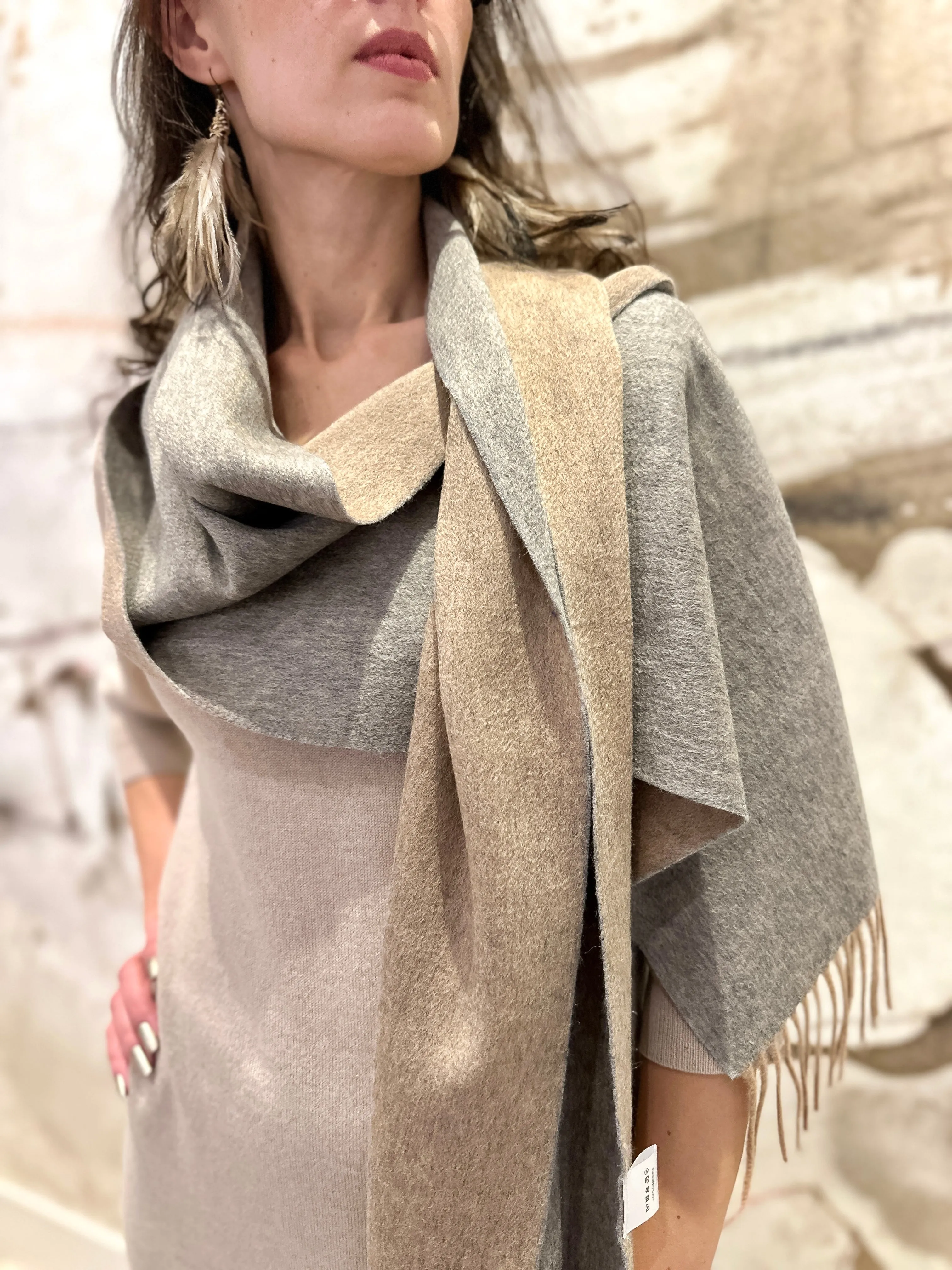 100% Cashmere Scarf Double-Sided camel/grey