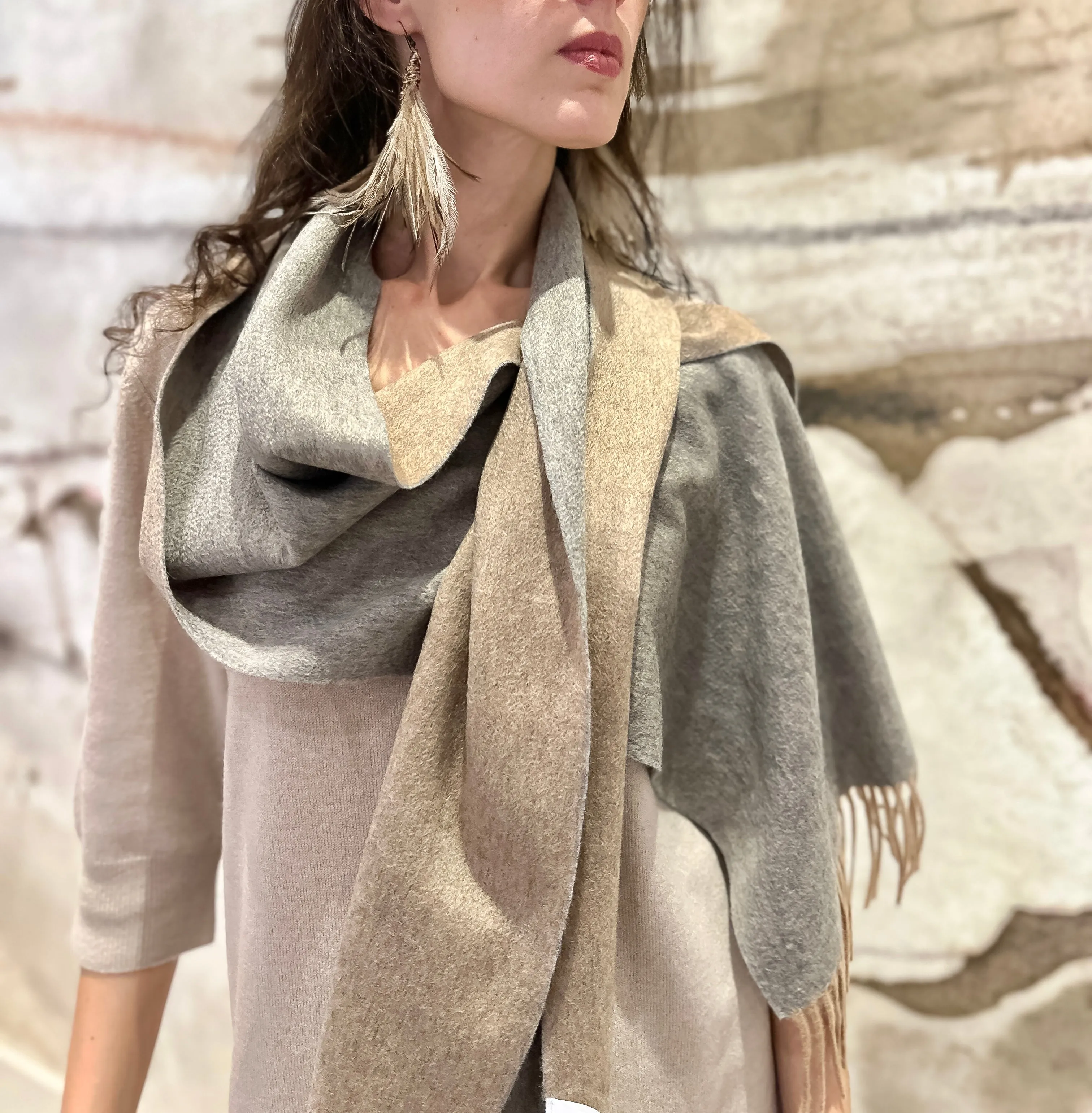 100% Cashmere Scarf Double-Sided camel/grey