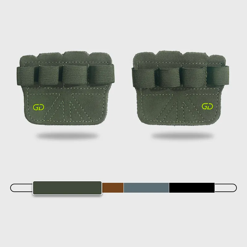 2 Pairs Dark Green Premium Leather Grip Protection for Fitness | 4-Finger Cowhide Weightlifting Gloves | Durable | Non-Slip | Abrasion-Resistant Support