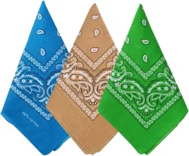 3 Pack 100% Cotton Paisley Pattern Bandanas Face Mask Square Scarf Headwear