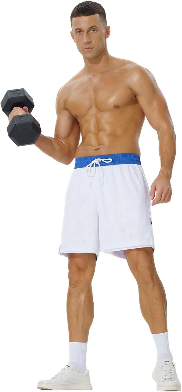 AIMPACT 7" Mens Mesh Shorts Athletic Basketball Shorts Double Layer Gym Workout Shorts with Pocket Drawstring Breathable