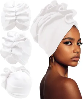 Babalet Stretch Turban Hats African Double Layered Headwraps Soft Pre-Tied Bonnet Hair Wrap Ruffles Turbans for Black Women