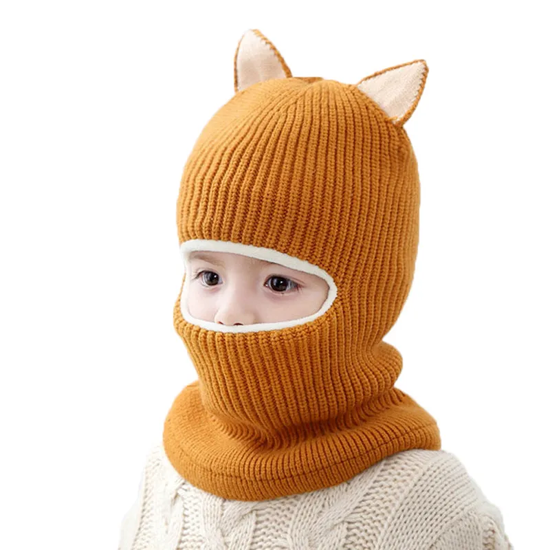 Baby Winter Knit Hat Toddler Earflap Mask Warm Beanie XZX0065