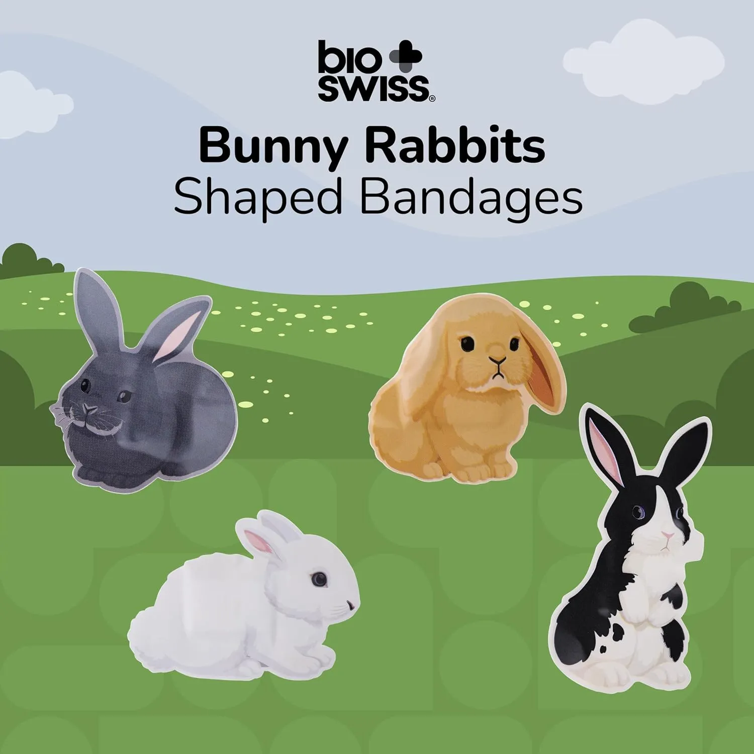 BioSwiss Bandages, Bunny Rabbits Shaped Self Adhesive Bandage, Latex Free Sterile Wound Care, Fun First Aid Kit Supplies for Kids and Adults, 24 Count