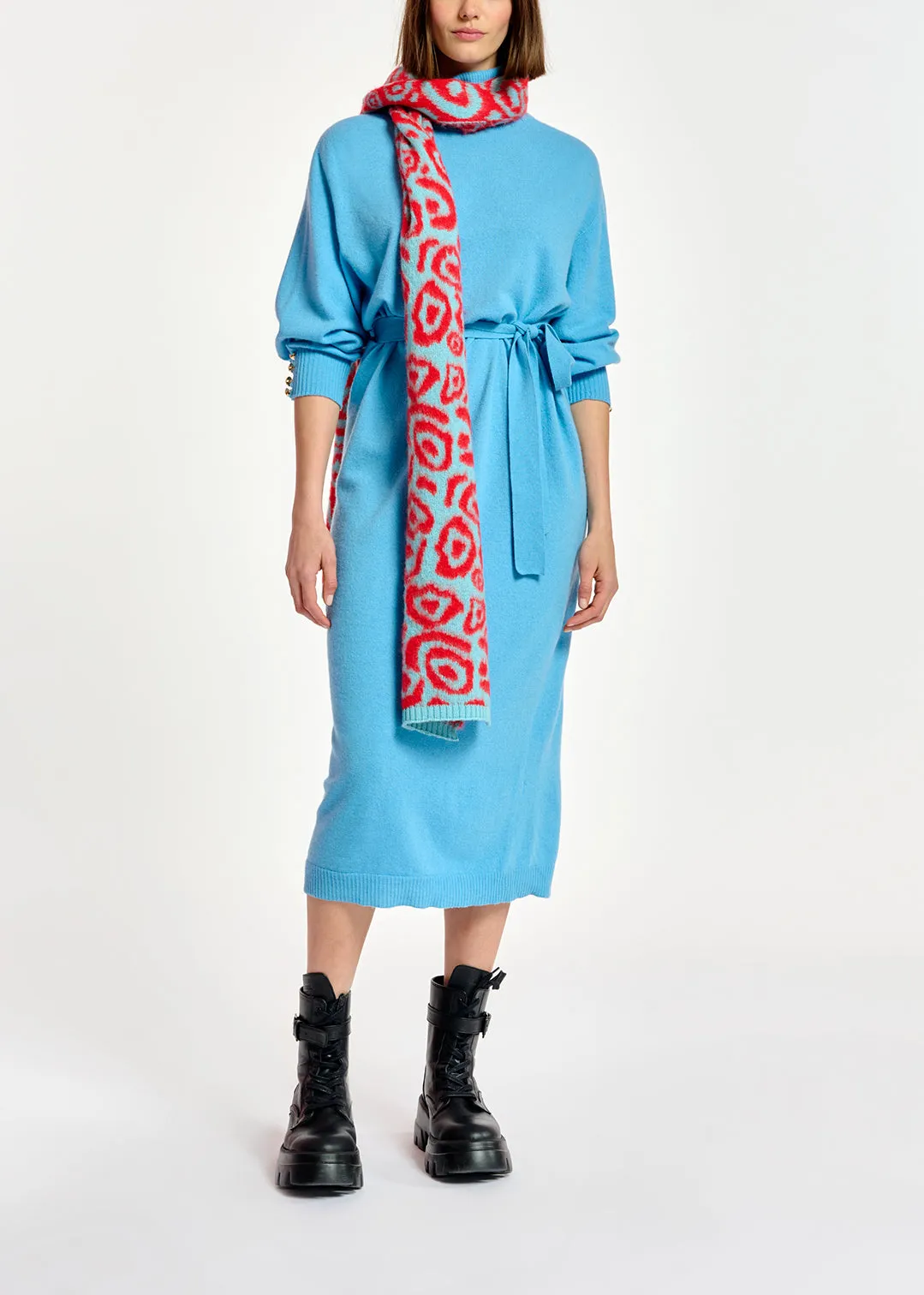 Blue and red leopard-print scarf