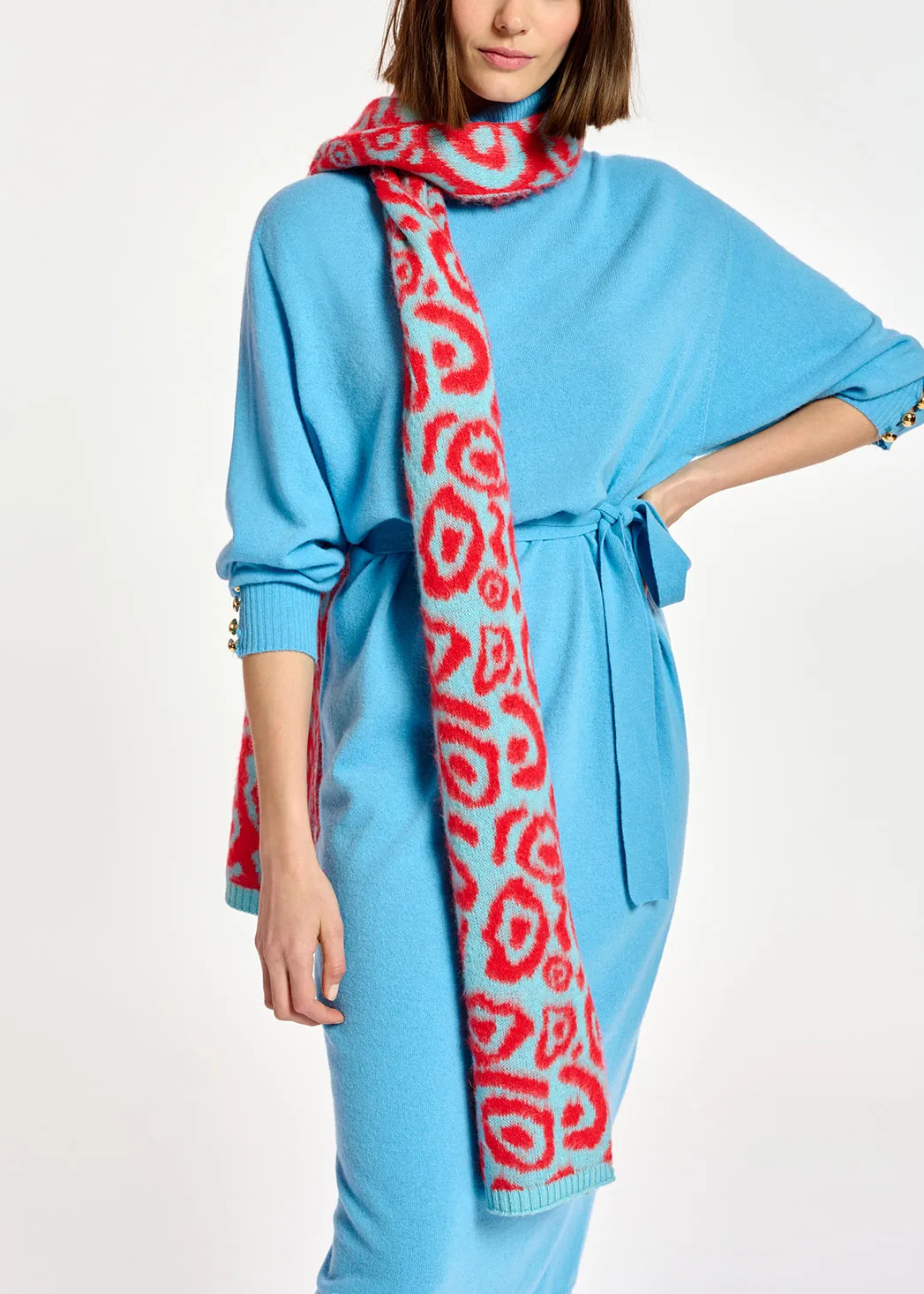 Blue and red leopard-print scarf