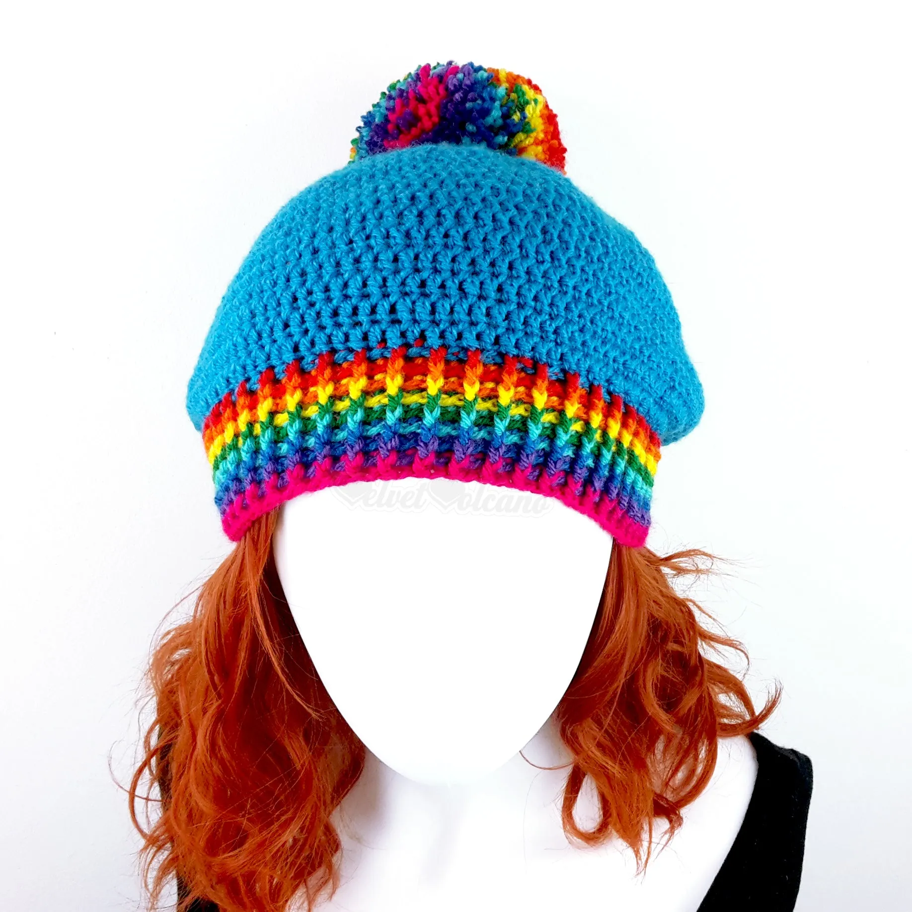 Bright Rainbow Slouch Pom Pom Beanie (Custom Colour)