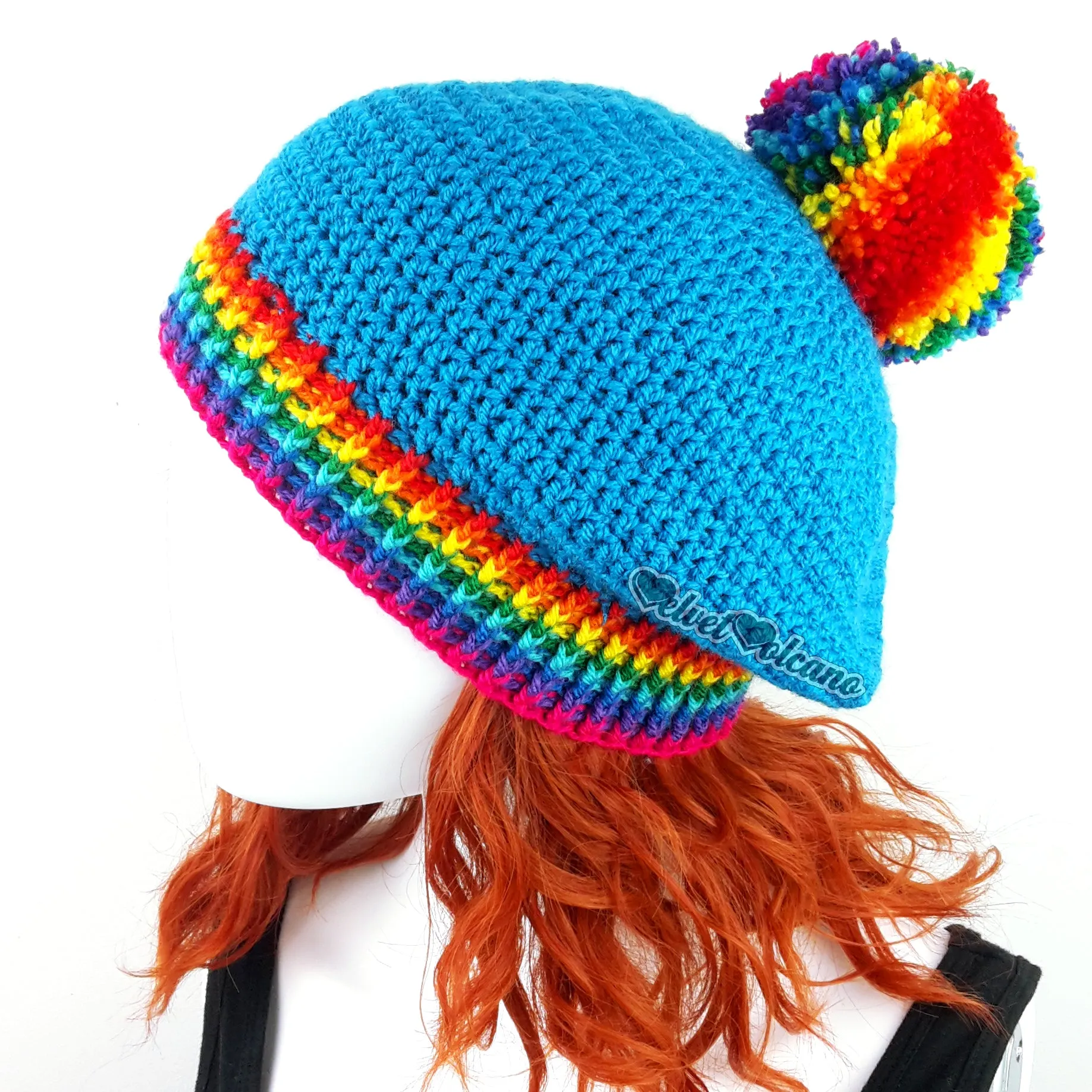 Bright Rainbow Slouch Pom Pom Beanie (Custom Colour)