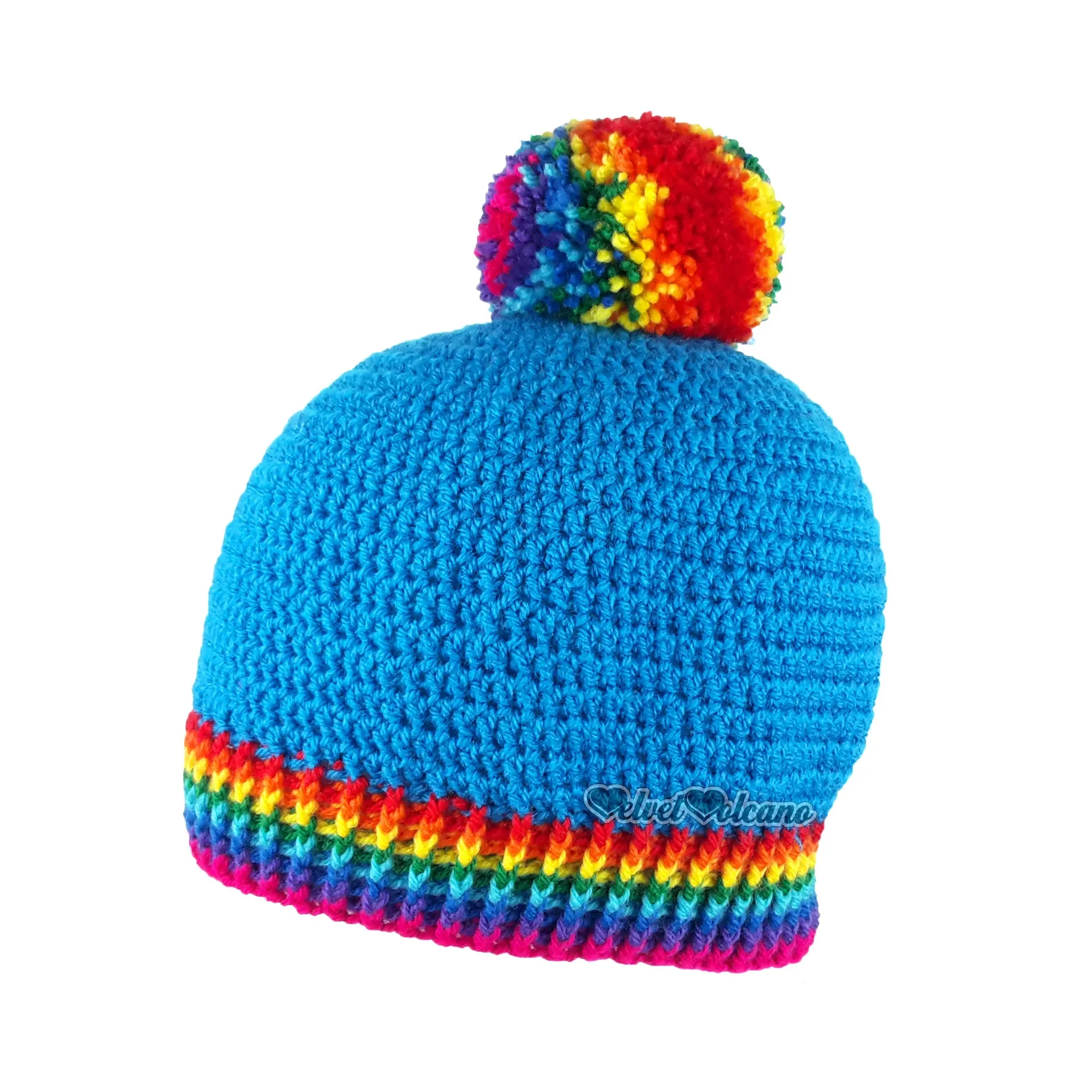 Bright Rainbow Slouch Pom Pom Beanie (Custom Colour)