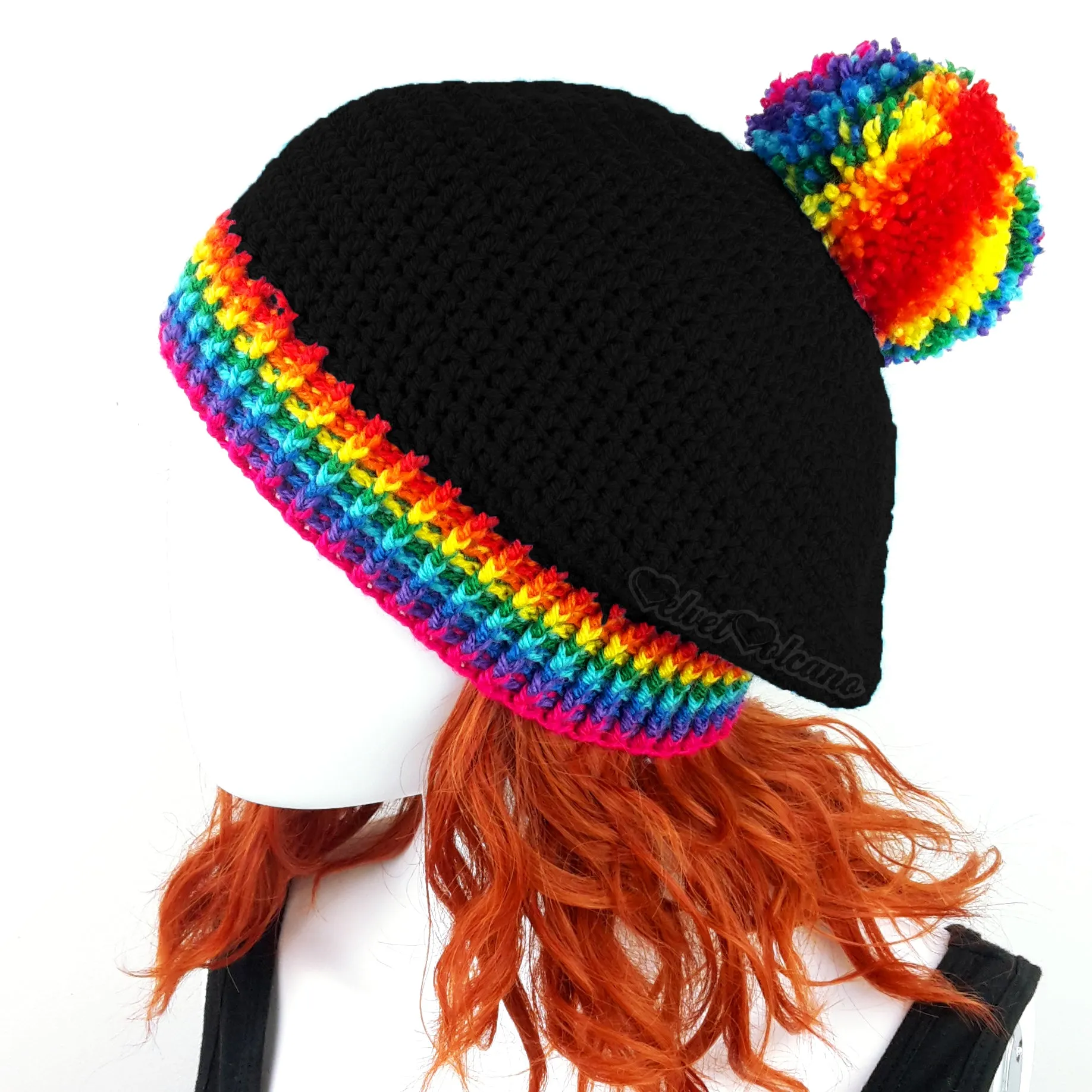 Bright Rainbow Slouch Pom Pom Beanie (Custom Colour)