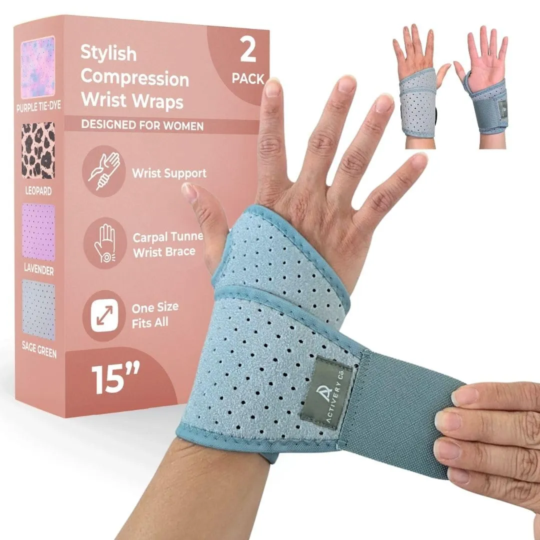 Carpal Tunnel Wrist Brace Left Hand, Right Hand for Women, Wrist Support Brace Night Support, Keyboard, Weightlifting, Pain Relief, 2 Pack, Sage Green