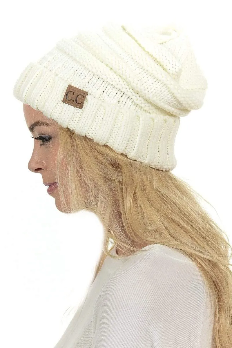 C.C Hat 100 - Oversized Baggy Slouch Thick Warm Cap Hat Skully Color Cable Knit Beanie