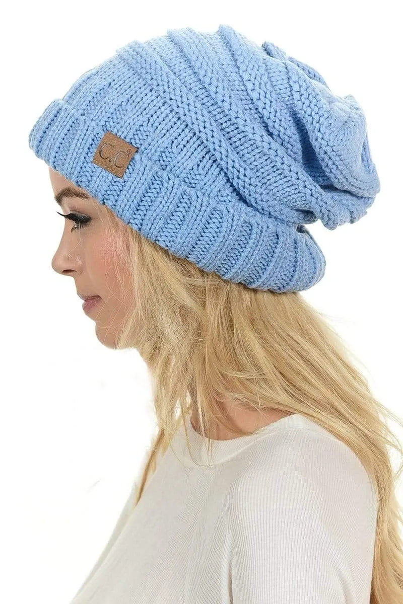 C.C Hat 100 - Oversized Baggy Slouch Thick Warm Cap Hat Skully Color Cable Knit Beanie