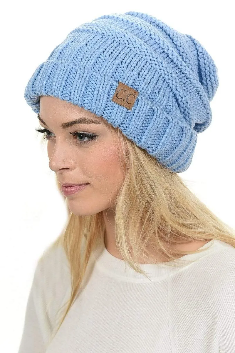 C.C Hat 100 - Oversized Baggy Slouch Thick Warm Cap Hat Skully Color Cable Knit Beanie