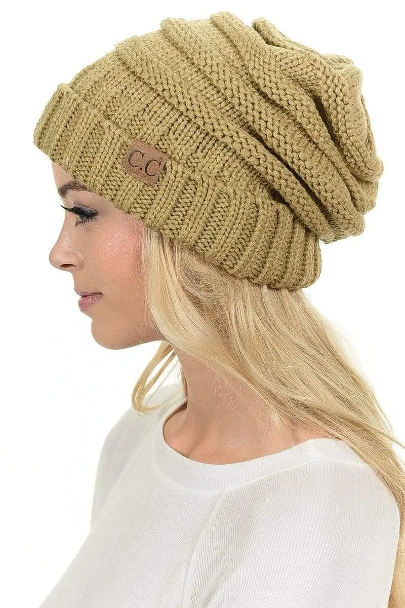C.C Hat 100 - Oversized Baggy Slouch Thick Warm Cap Hat Skully Color Cable Knit Beanie