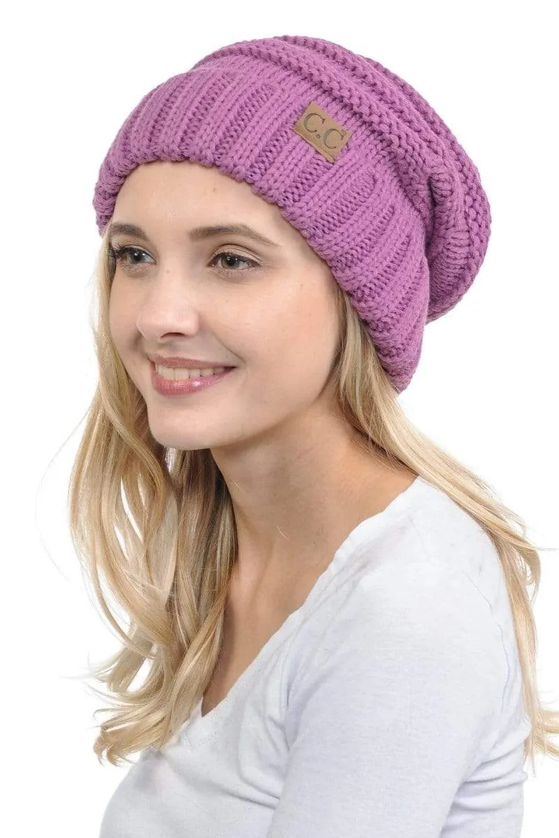 C.C Hat 100 - Oversized Baggy Slouch Thick Warm Cap Hat Skully Color Cable Knit Beanie