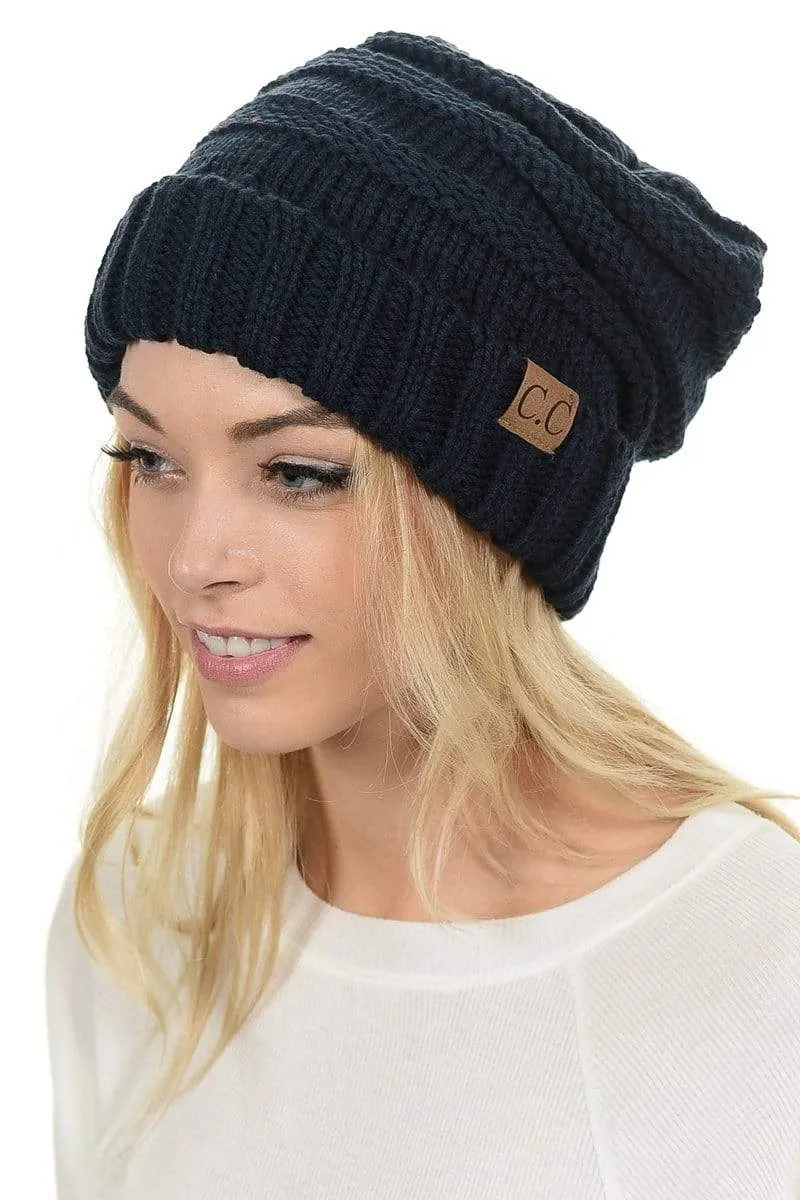 C.C Hat 100 - Oversized Baggy Slouch Thick Warm Cap Hat Skully Color Cable Knit Beanie