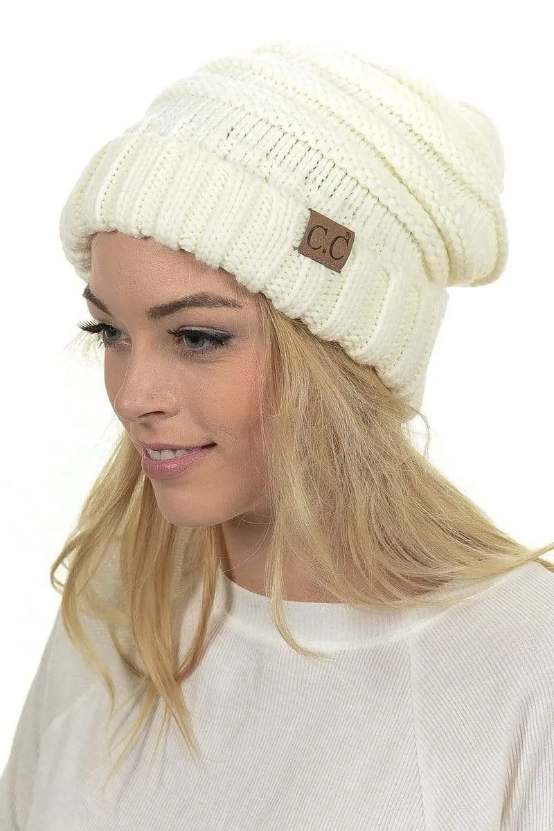 C.C Hat 100 - Oversized Baggy Slouch Thick Warm Cap Hat Skully Color Cable Knit Beanie