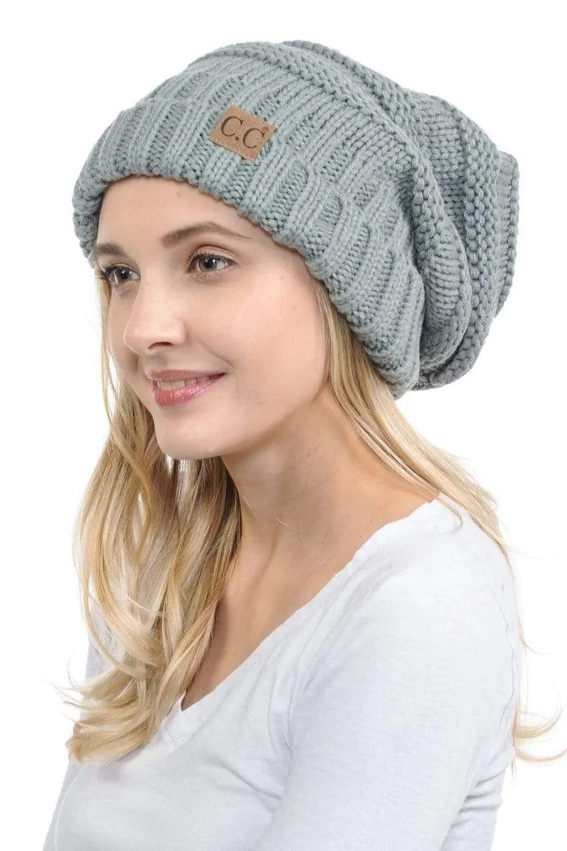 C.C Hat 100 - Oversized Baggy Slouch Thick Warm Cap Hat Skully Color Cable Knit Beanie