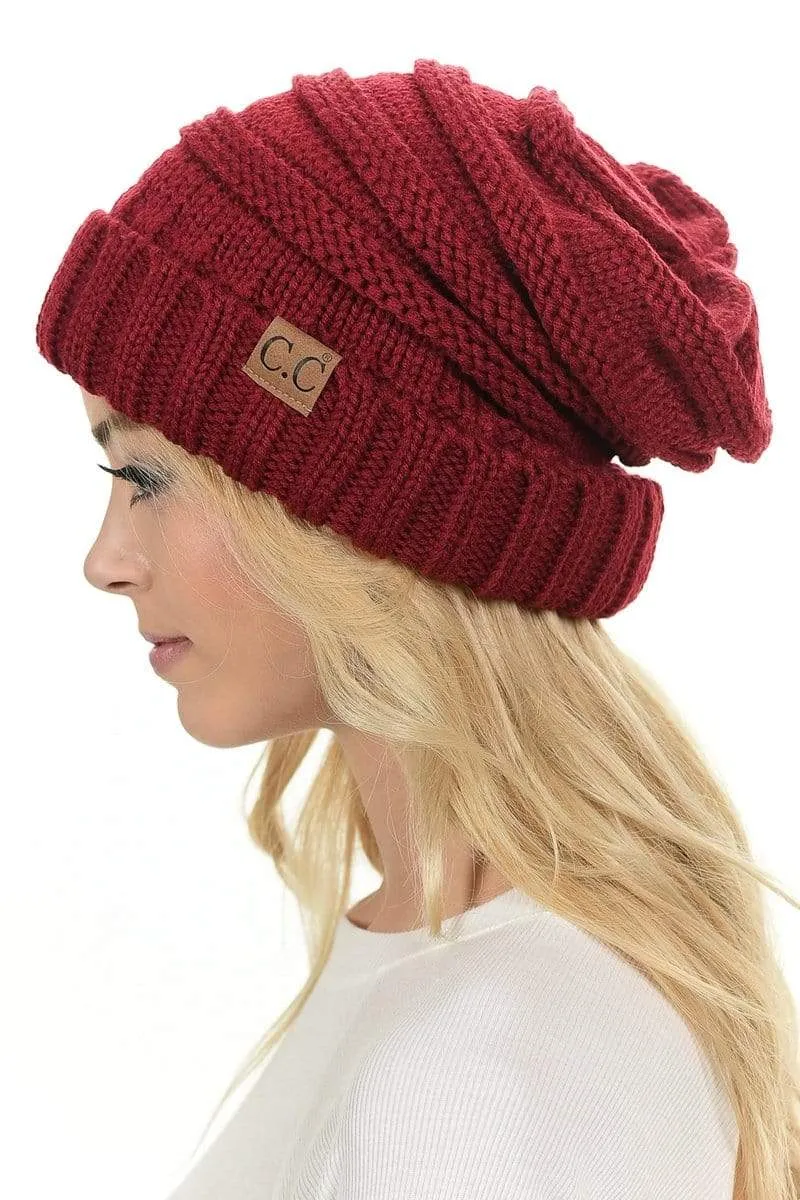C.C Hat 100 - Oversized Baggy Slouch Thick Warm Cap Hat Skully Color Cable Knit Beanie