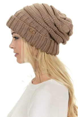 C.C Hat 100 - Oversized Baggy Slouch Thick Warm Cap Hat Skully Color Cable Knit Beanie
