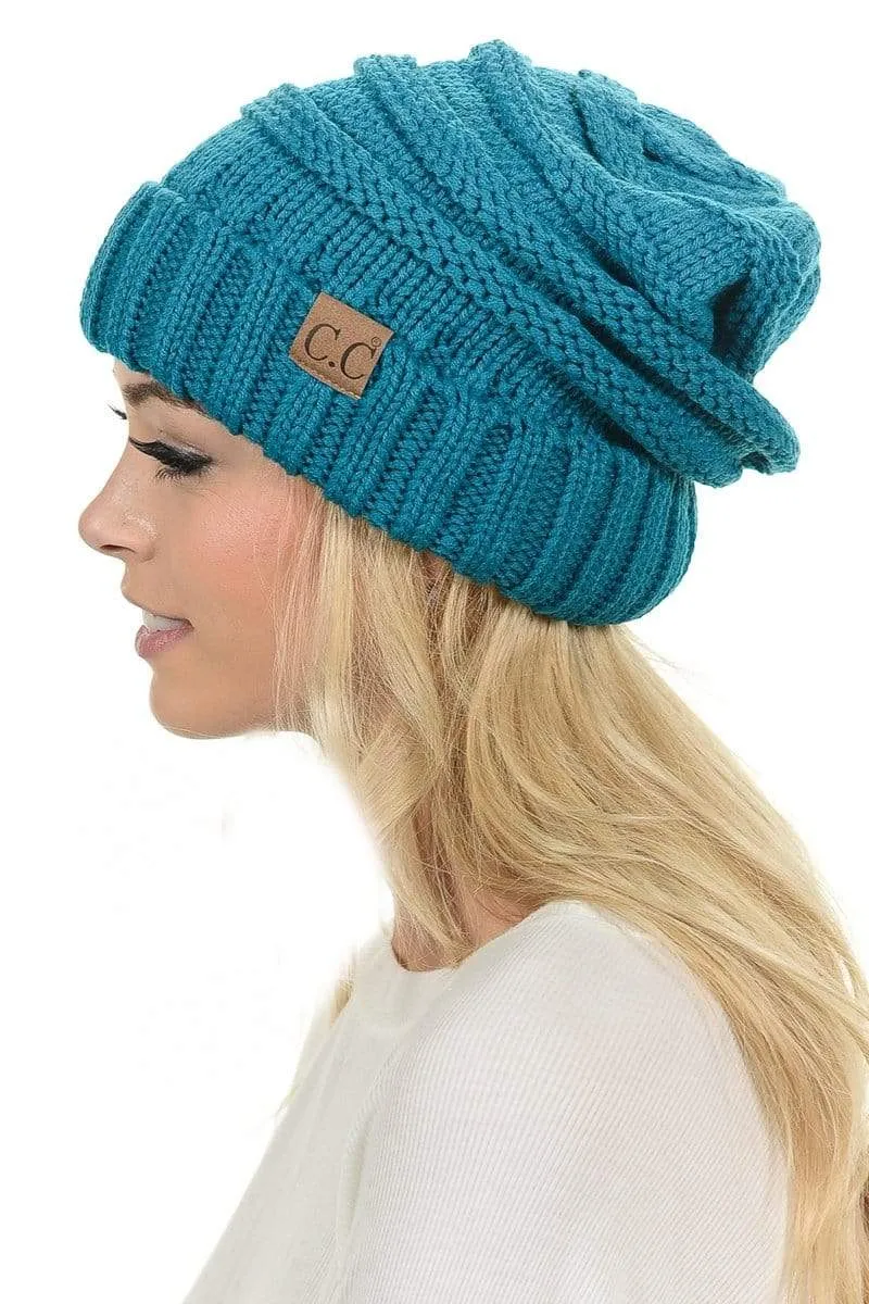 C.C Hat 100 - Oversized Baggy Slouch Thick Warm Cap Hat Skully Color Cable Knit Beanie