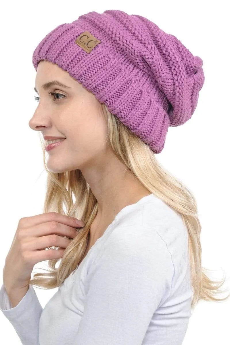 C.C Hat 100 - Oversized Baggy Slouch Thick Warm Cap Hat Skully Color Cable Knit Beanie