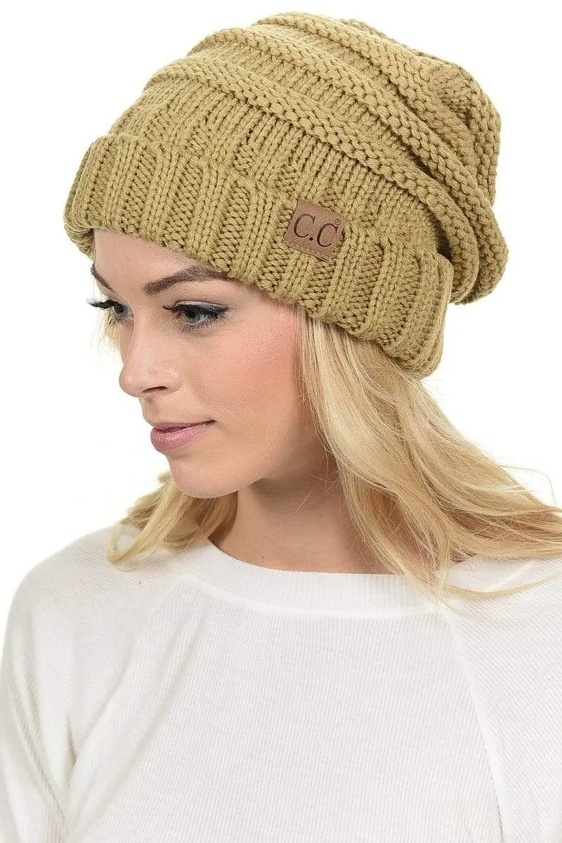 C.C Hat 100 - Oversized Baggy Slouch Thick Warm Cap Hat Skully Color Cable Knit Beanie