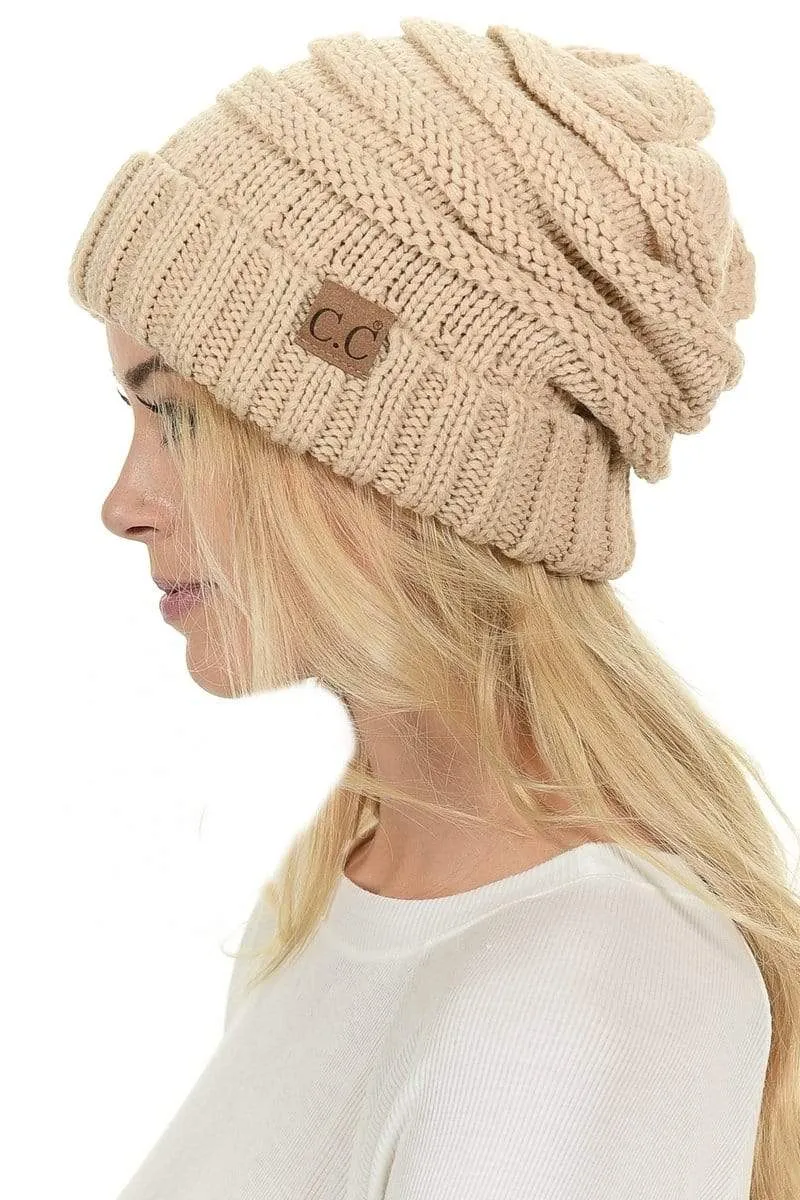 C.C Hat 100 - Oversized Baggy Slouch Thick Warm Cap Hat Skully Color Cable Knit Beanie