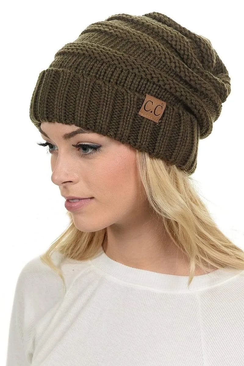 C.C Hat 100 - Oversized Baggy Slouch Thick Warm Cap Hat Skully Color Cable Knit Beanie