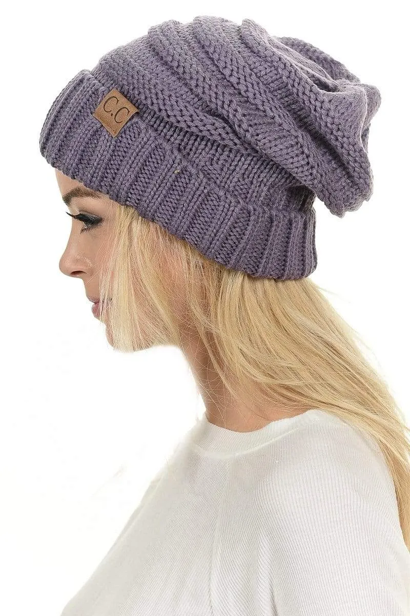 C.C Hat 100 - Oversized Baggy Slouch Thick Warm Cap Hat Skully Color Cable Knit Beanie