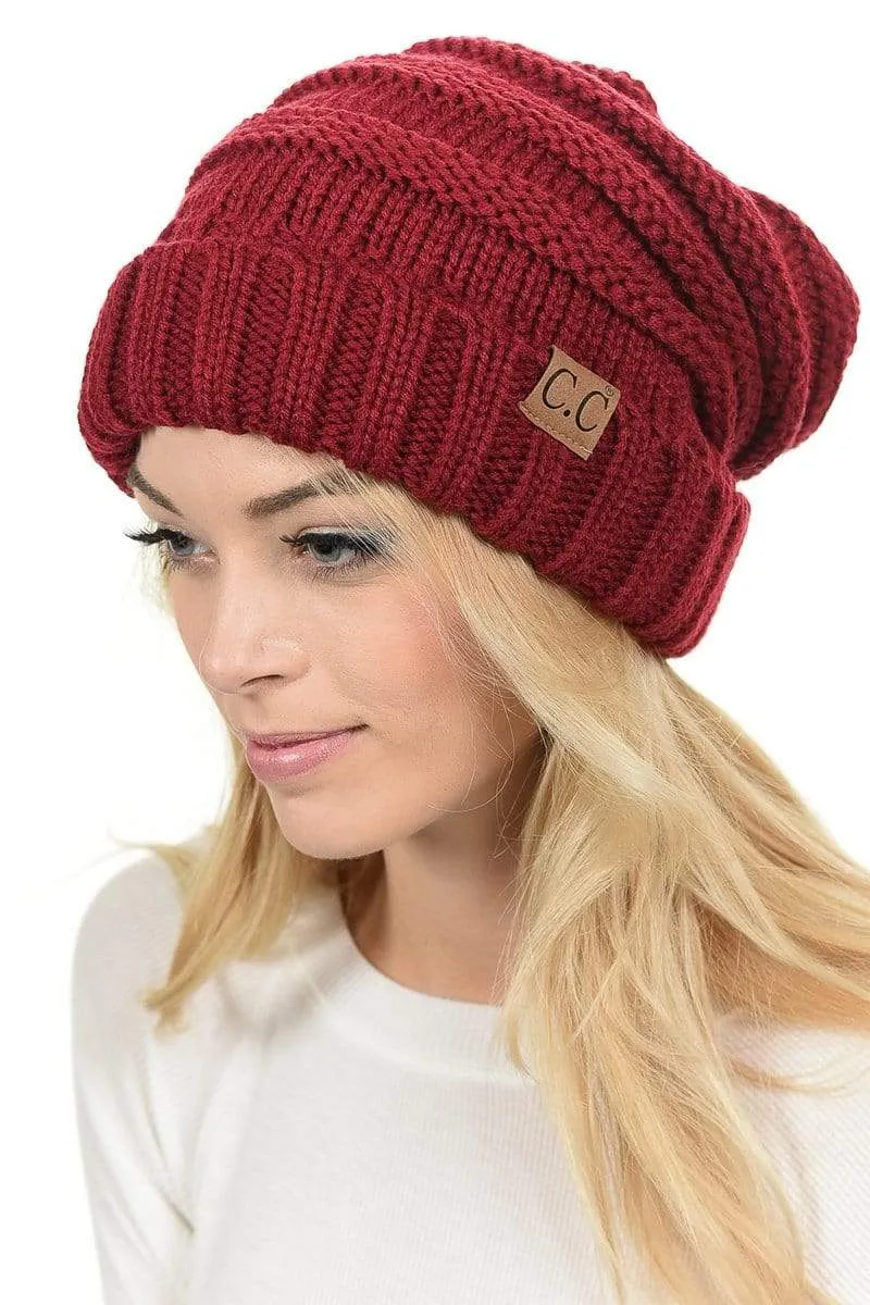 C.C Hat 100 - Oversized Baggy Slouch Thick Warm Cap Hat Skully Color Cable Knit Beanie