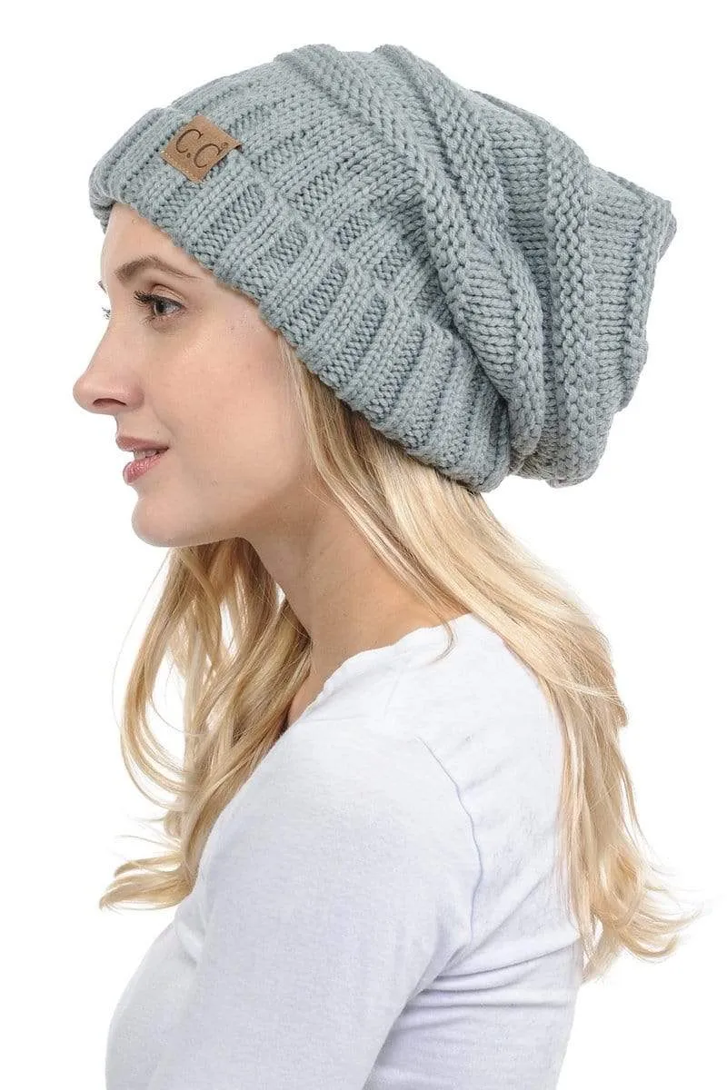 C.C Hat 100 - Oversized Baggy Slouch Thick Warm Cap Hat Skully Color Cable Knit Beanie
