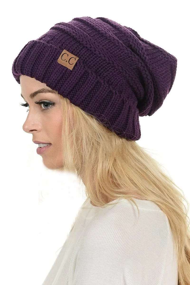 C.C Hat 100 - Oversized Baggy Slouch Thick Warm Cap Hat Skully Color Cable Knit Beanie