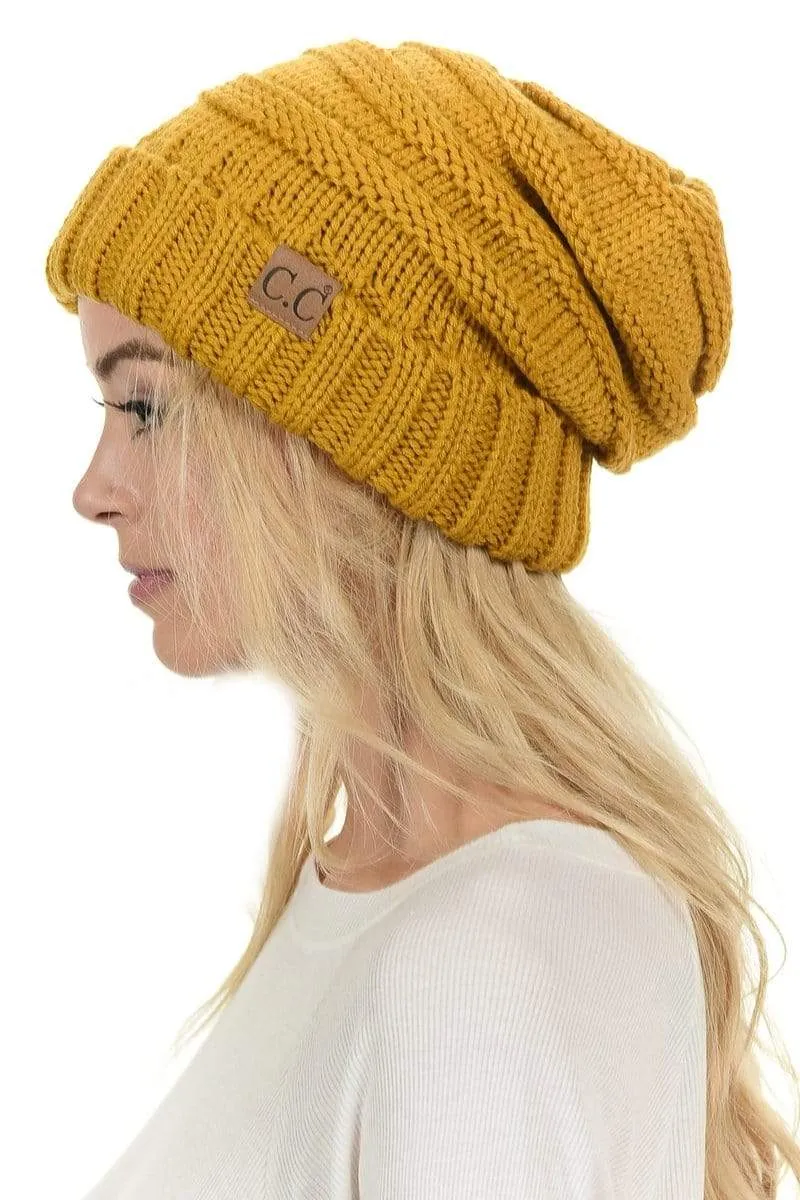 C.C Hat 100 - Oversized Baggy Slouch Thick Warm Cap Hat Skully Color Cable Knit Beanie