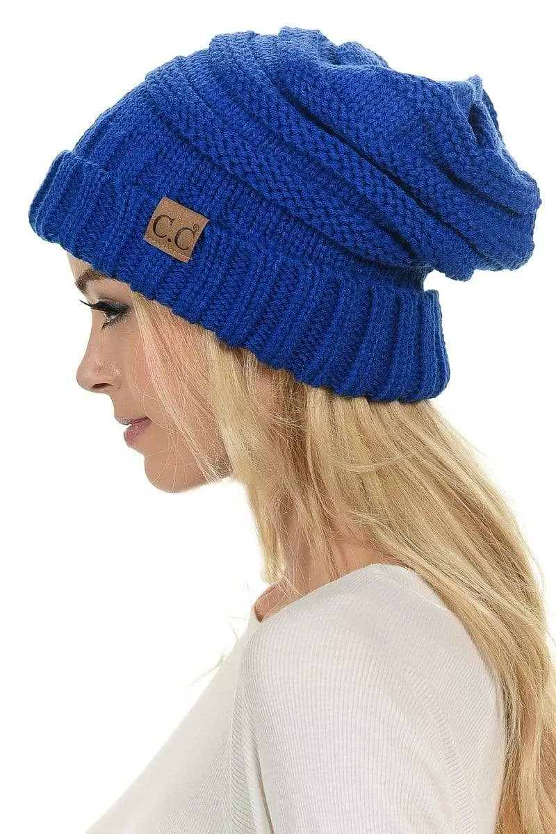 C.C Hat 100 - Oversized Baggy Slouch Thick Warm Cap Hat Skully Color Cable Knit Beanie