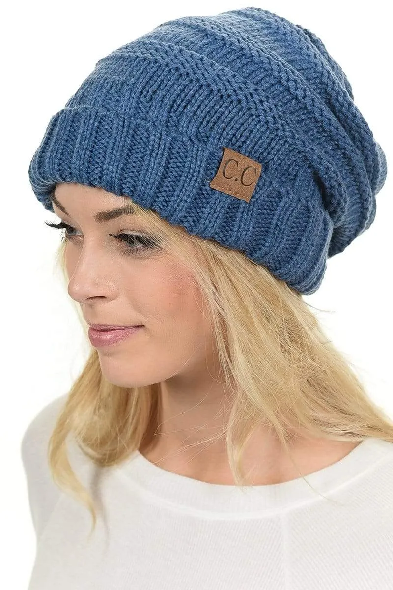 C.C Hat 100 - Oversized Baggy Slouch Thick Warm Cap Hat Skully Color Cable Knit Beanie