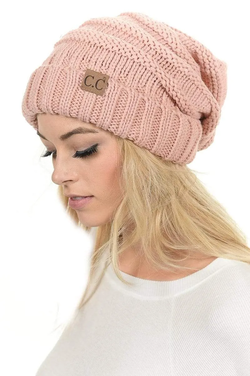 C.C Hat 100 - Oversized Baggy Slouch Thick Warm Cap Hat Skully Color Cable Knit Beanie