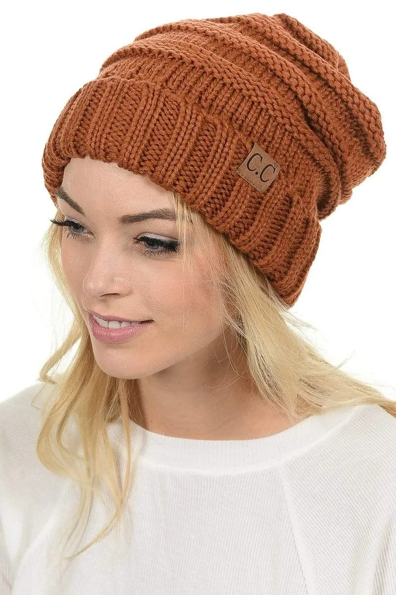C.C Hat 100 - Oversized Baggy Slouch Thick Warm Cap Hat Skully Color Cable Knit Beanie