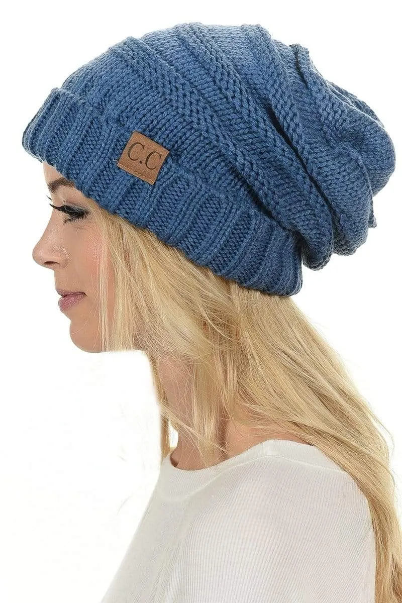 C.C Hat 100 - Oversized Baggy Slouch Thick Warm Cap Hat Skully Color Cable Knit Beanie