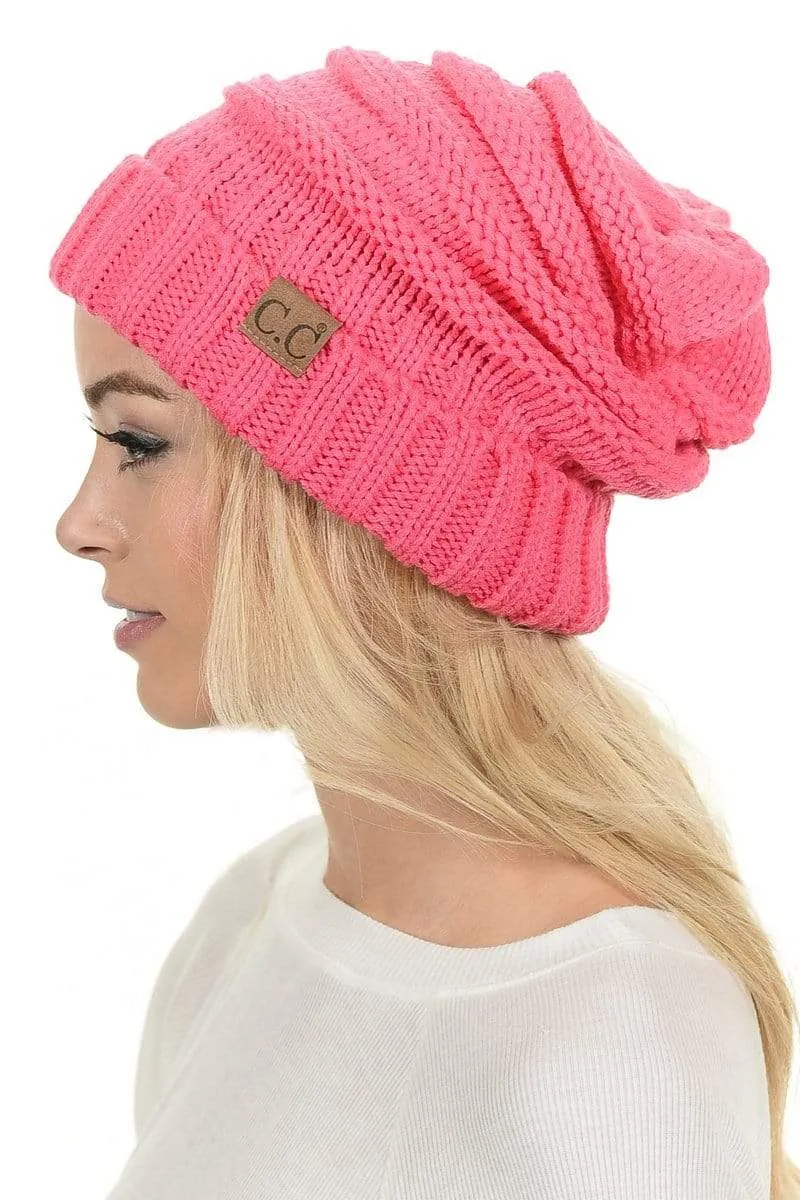C.C Hat 100 - Oversized Baggy Slouch Thick Warm Cap Hat Skully Color Cable Knit Beanie