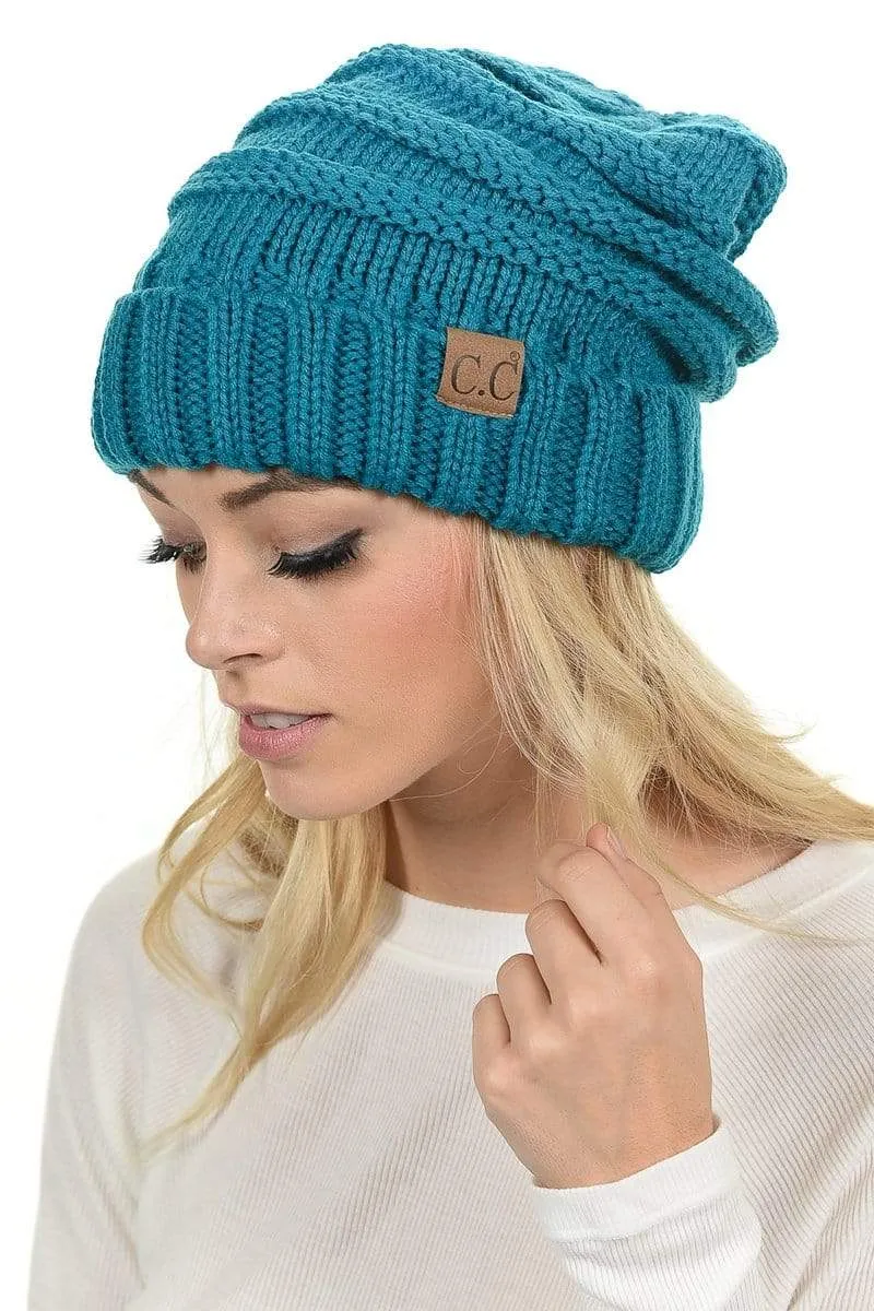 C.C Hat 100 - Oversized Baggy Slouch Thick Warm Cap Hat Skully Color Cable Knit Beanie