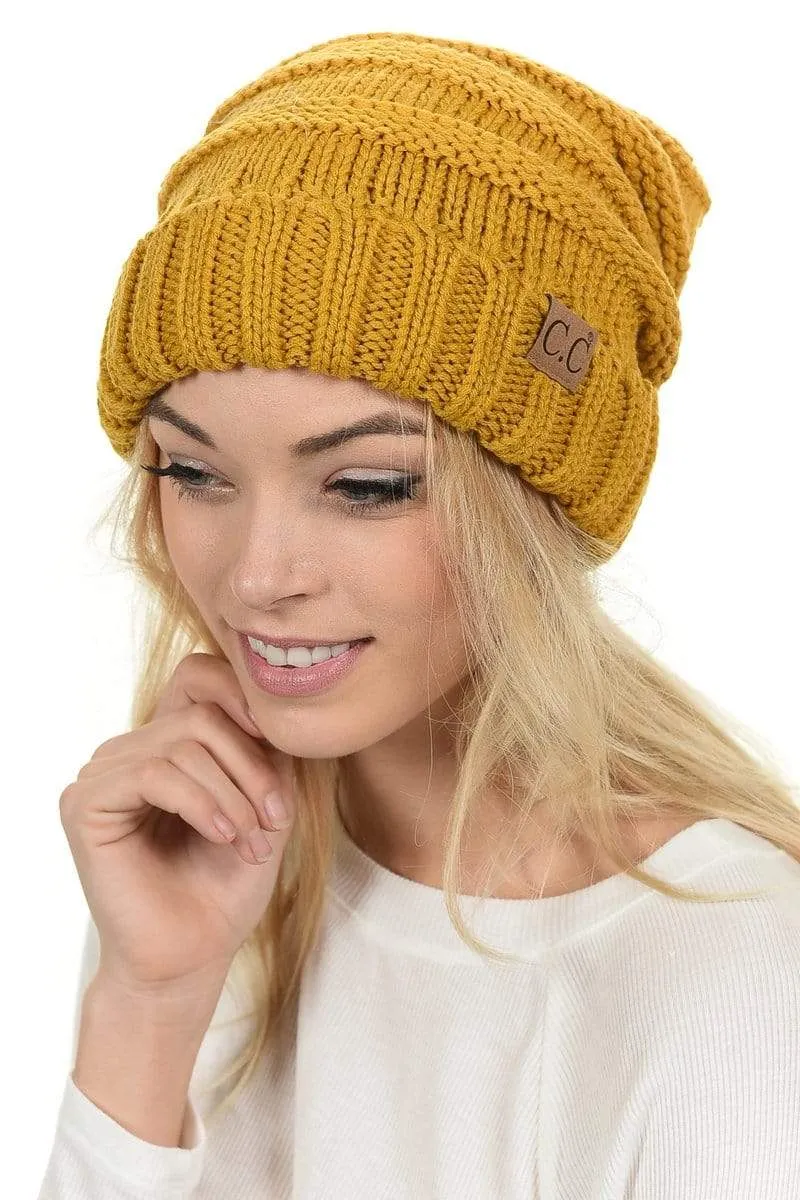 C.C Hat 100 - Oversized Baggy Slouch Thick Warm Cap Hat Skully Color Cable Knit Beanie