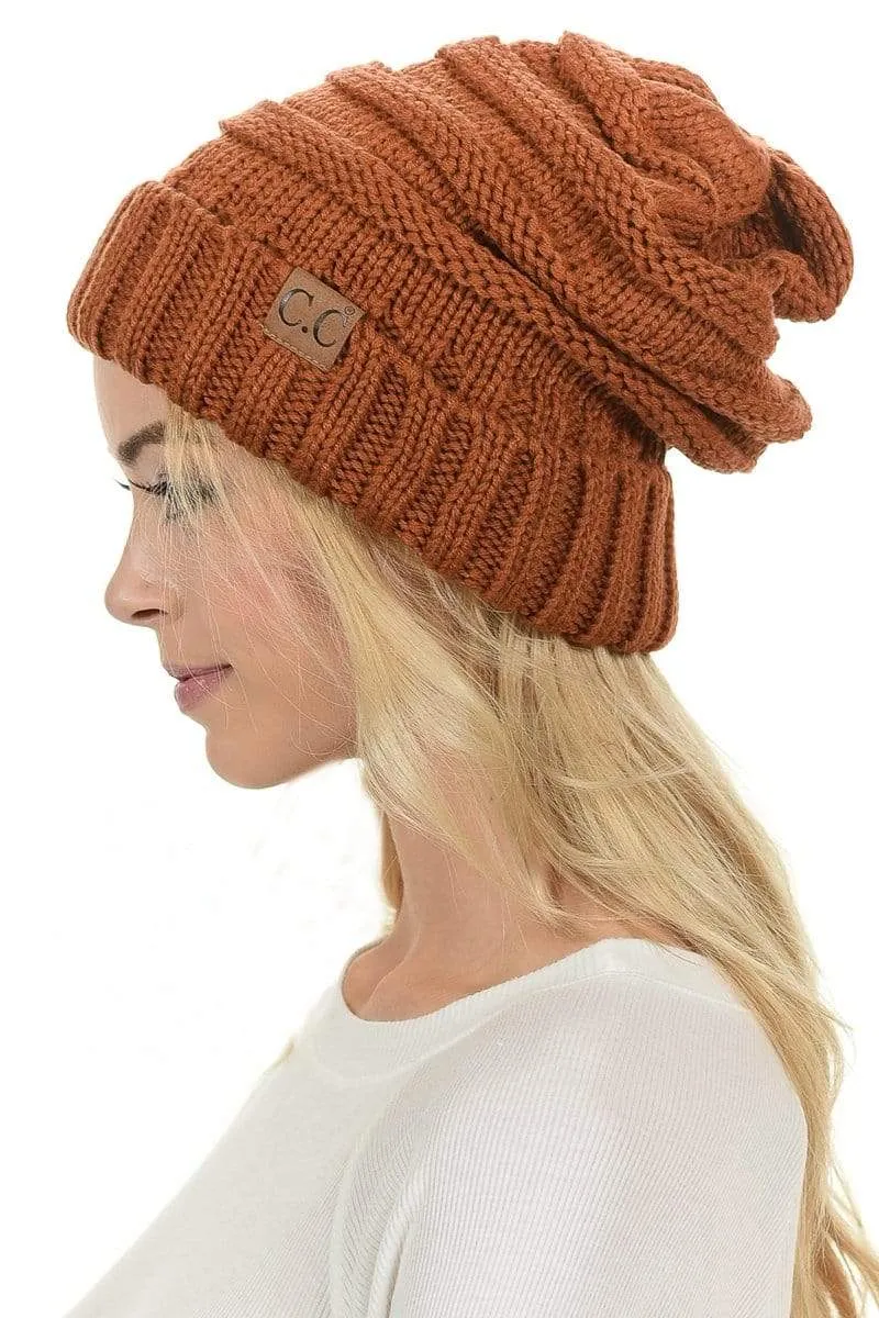 C.C Hat 100 - Oversized Baggy Slouch Thick Warm Cap Hat Skully Color Cable Knit Beanie
