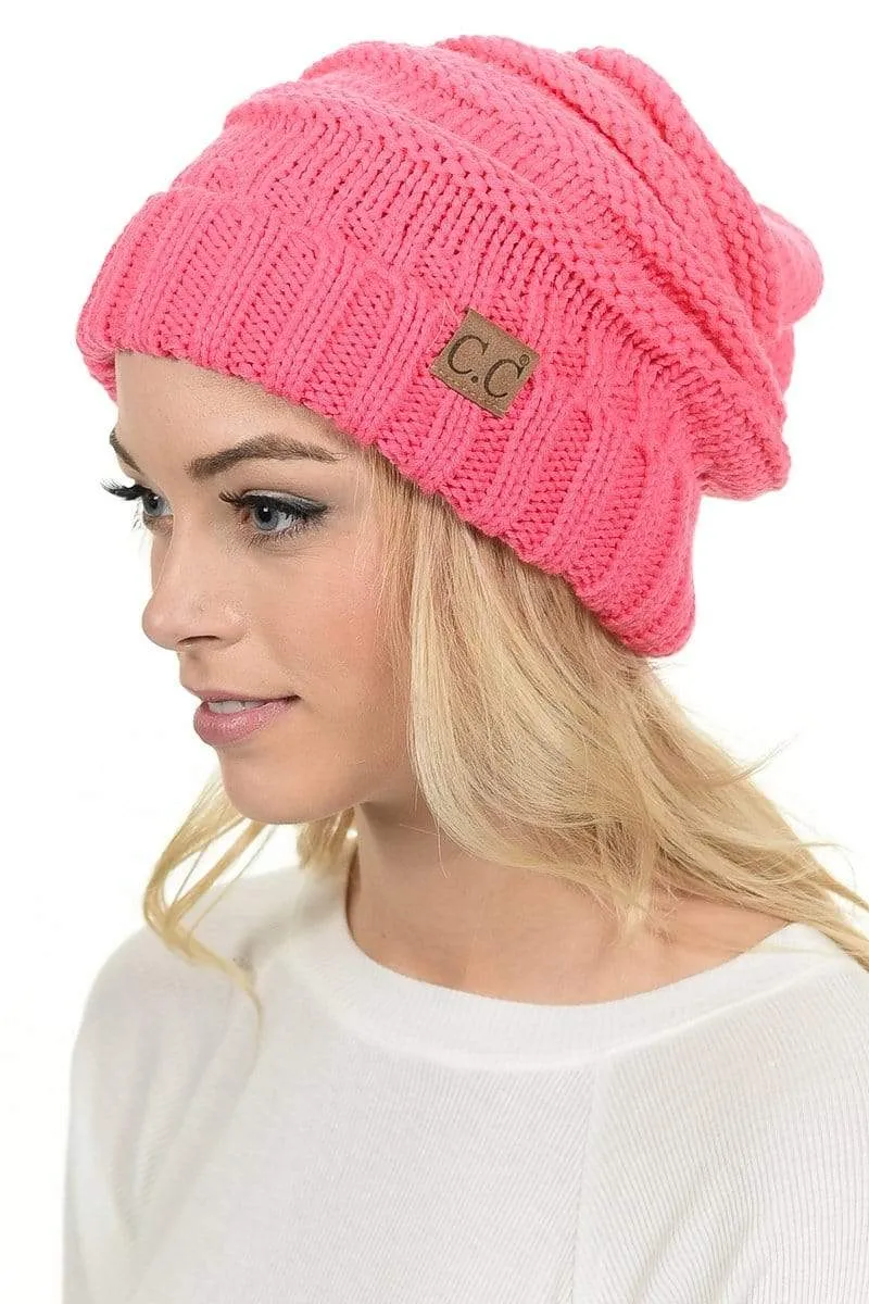 C.C Hat 100 - Oversized Baggy Slouch Thick Warm Cap Hat Skully Color Cable Knit Beanie
