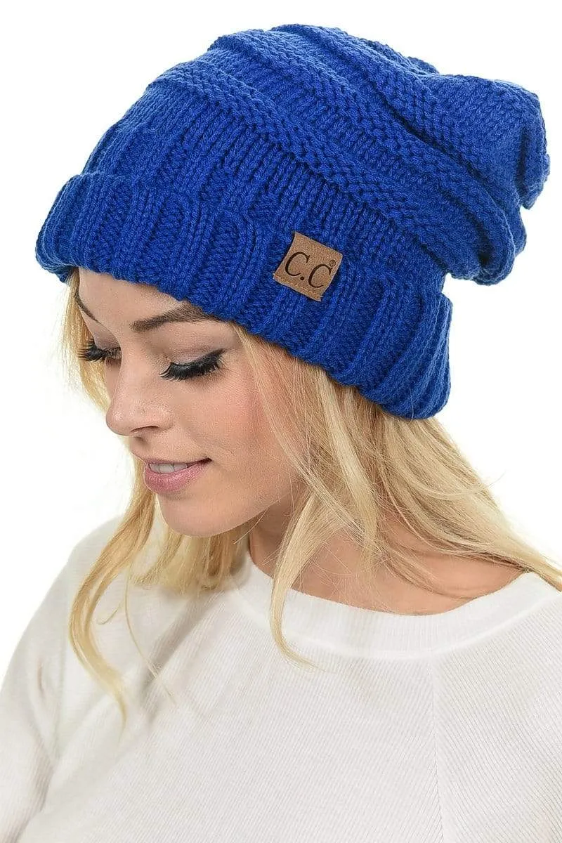 C.C Hat 100 - Oversized Baggy Slouch Thick Warm Cap Hat Skully Color Cable Knit Beanie