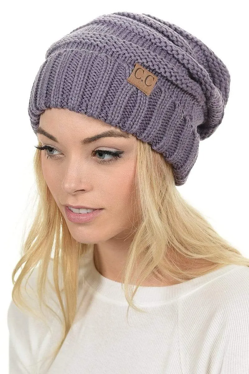 C.C Hat 100 - Oversized Baggy Slouch Thick Warm Cap Hat Skully Color Cable Knit Beanie