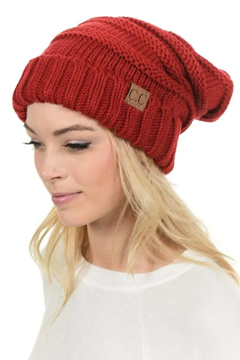 C.C Hat 100 - Oversized Baggy Slouch Thick Warm Cap Hat Skully Color Cable Knit Beanie