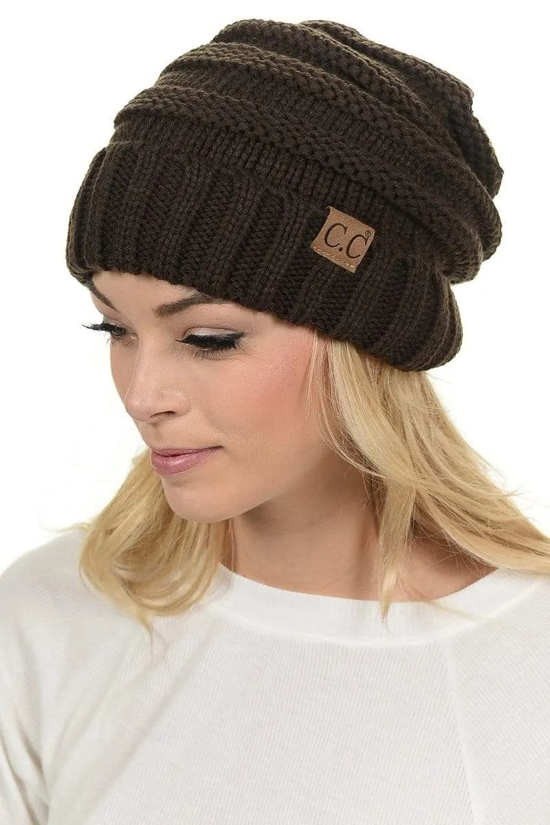 C.C Hat 100 - Oversized Baggy Slouch Thick Warm Cap Hat Skully Color Cable Knit Beanie