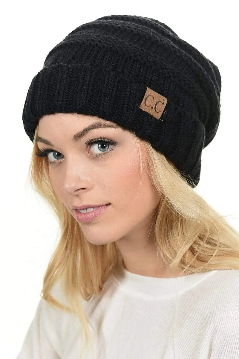 C.C Hat 100 - Oversized Baggy Slouch Thick Warm Cap Hat Skully Color Cable Knit Beanie